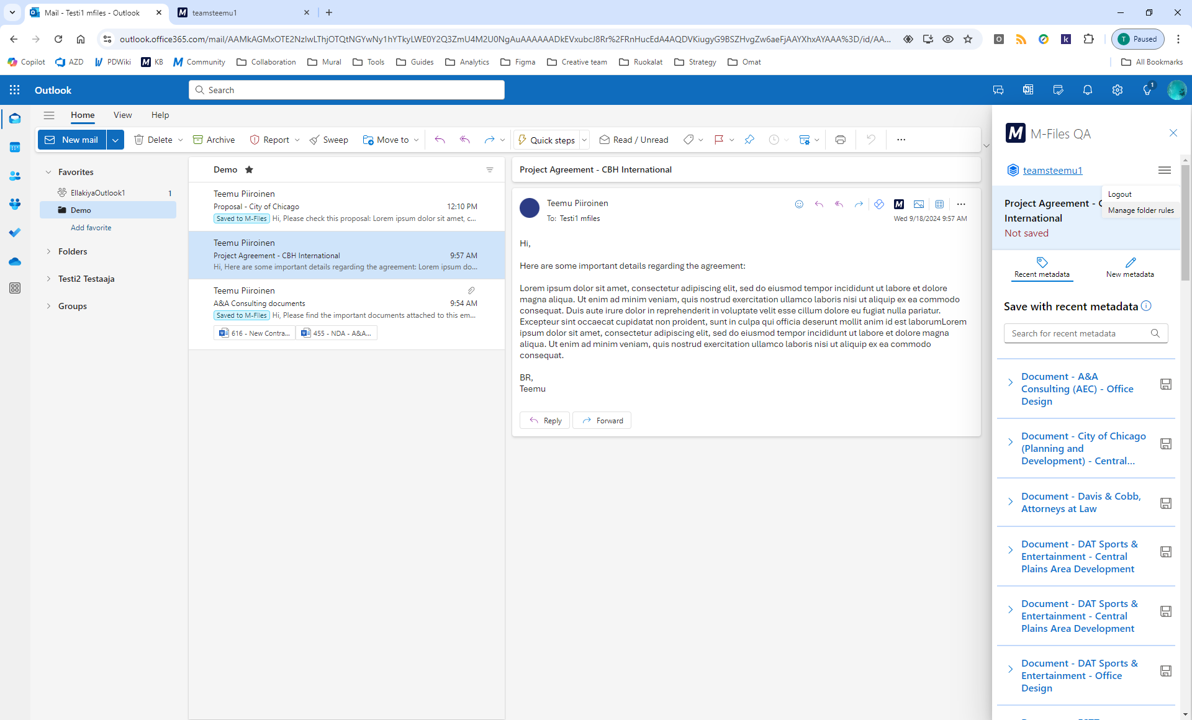 Configure folder rules for automatic filing