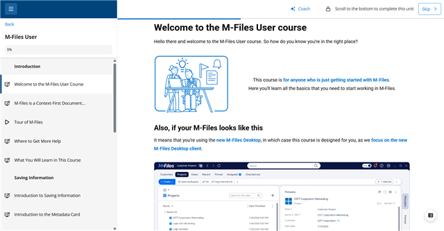Sneak peek of the new M-Files User course with the new user interface